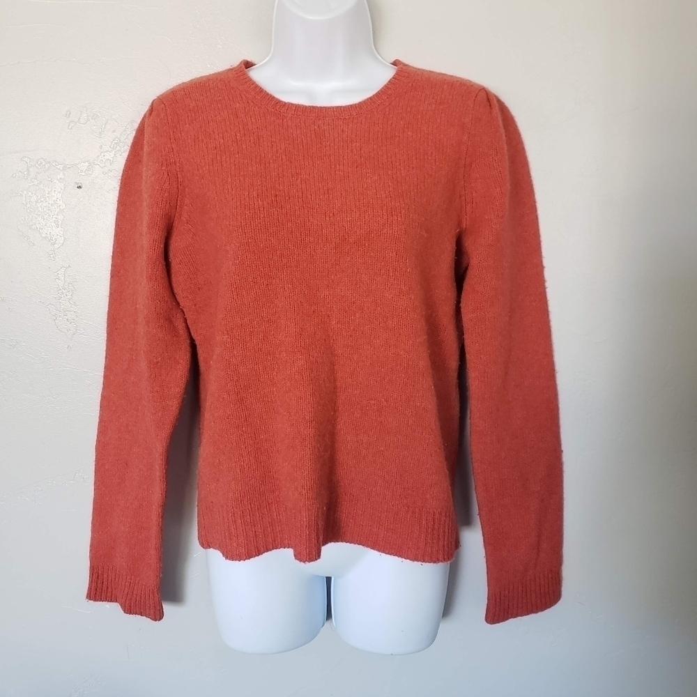 J.Crew Women's Medium 100% Wool Orange Sweater Keyhole Fall Blouse Top Pullover
